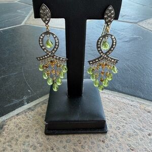 Peridot Teardrop Chandelier Earrings with Diamonds